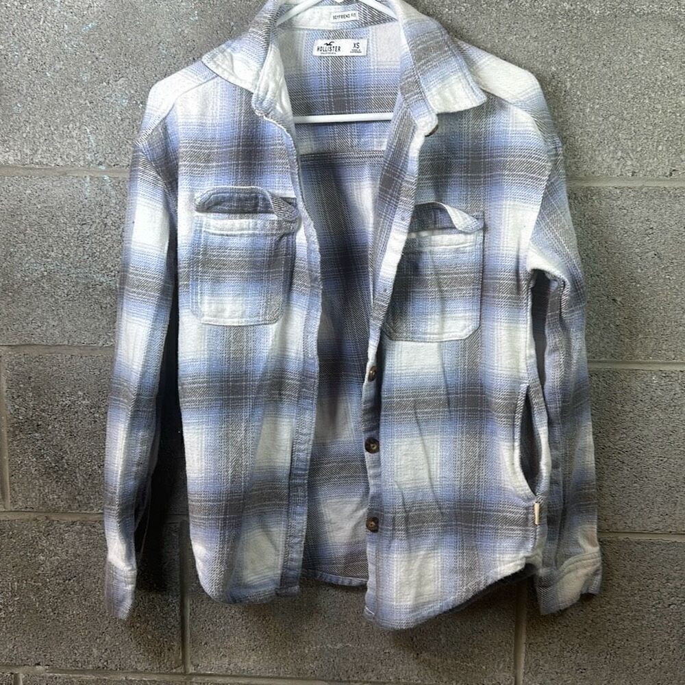 Hollister Plaid Button Front Long Sleeve Shirt Blue Combo XS